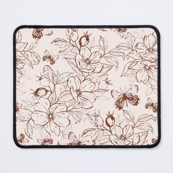 Item preview, Rustic sketched wild rose and butterfly line art pattern  designed and sold by LindaSitniece.