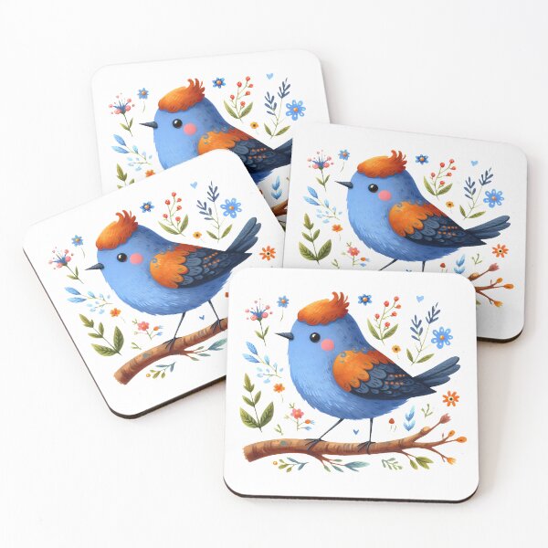 Item preview, Scandinavian Folk Art animal - Blue Bird on a branch by heidiannemorris designed and sold by FOLK ART FUSION by heidiannemorris.