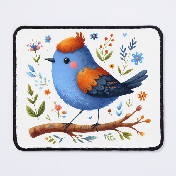 Item preview, Scandinavian Folk Art animal - Blue Bird on a branch by heidiannemorris designed and sold by FOLK ART FUSION.