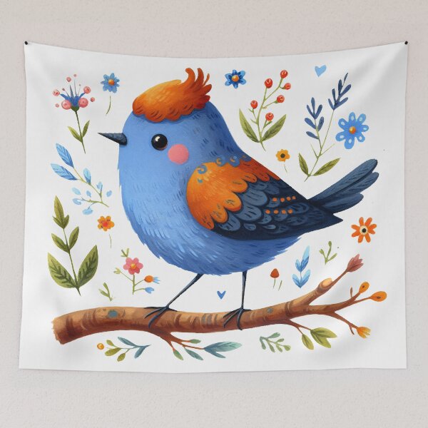 Item preview, Scandinavian Folk Art animal - Blue Bird on a branch by heidiannemorris designed and sold by FOLK ART FUSION.