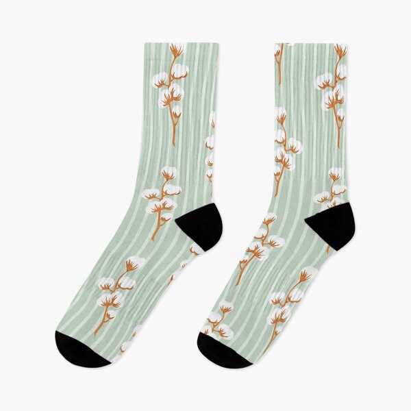 Item preview, Hand drawn branch of cotton flower plant on striped green seamless pattern designed and sold by Familyshmot.