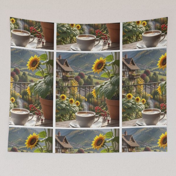 Item preview, Sunflowers and coffee in Mountain.  designed and sold by junesstuff001.