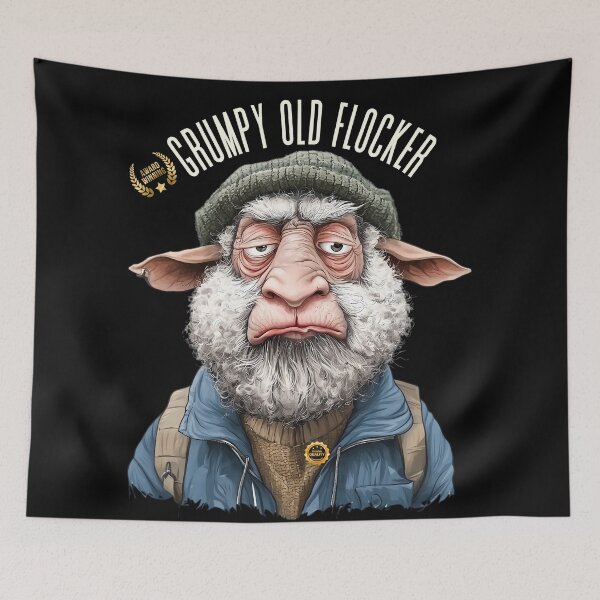 Item preview, Grumpy Old Flocker Unique Funny Cartoon Sheep Farmer Animal designed and sold by MTJ-Mushrooms.