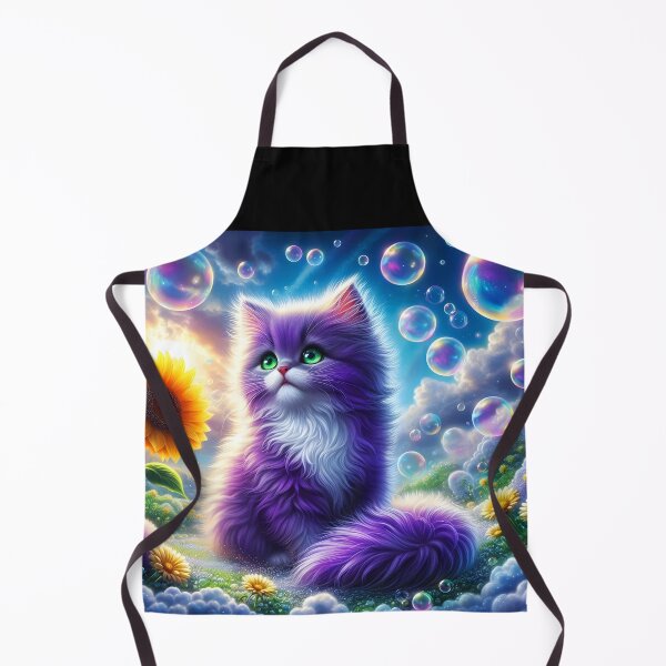 Item preview, Purple fluffy kitten among bubbles on a meadow designed and sold by EmeraldeaArt.
