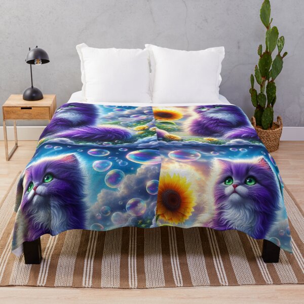 Item preview, Purple fluffy kitten among bubbles on a meadow designed and sold by EmeraldeaArt.