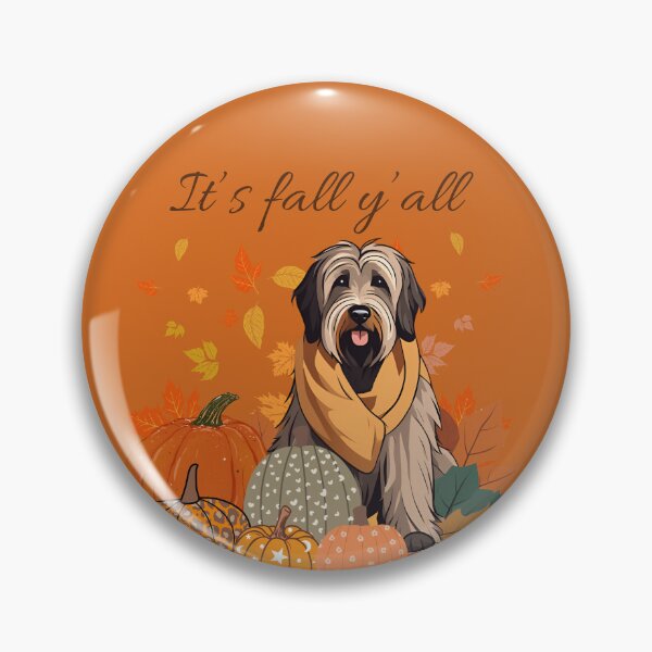 Item preview, 'It's Fall Y'all - Cozy Briard with Pumpkins and Leaves" designed and sold by GoodyPaws.