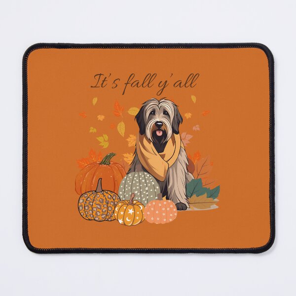 Item preview, 'It's Fall Y'all - Cozy Briard with Pumpkins and Leaves" designed and sold by GoodyPaws.