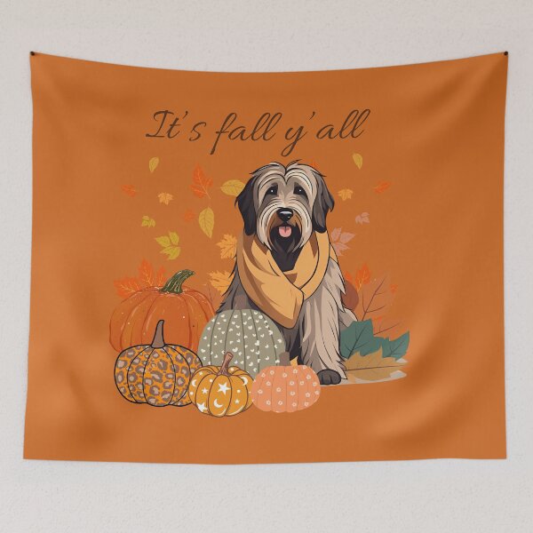 Item preview, 'It's Fall Y'all - Cozy Briard with Pumpkins and Leaves" designed and sold by GoodyPaws.