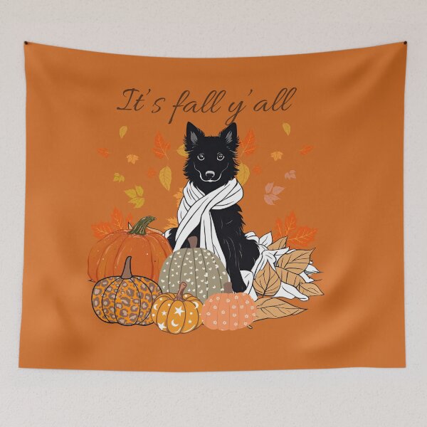 Item preview, Copy of 'It's Fall Y'all - Cozy Belgian Shepherd  Groenendael with Pumpkins and Leaves" designed and sold by GoodyPaws.