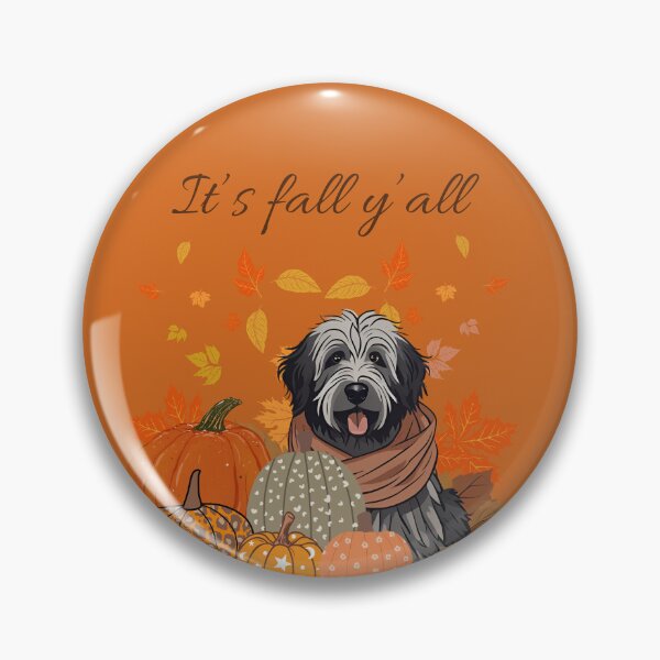 Item preview,  'It's Fall Y'all - Cozy Belgian Bergamasco shepherd with Pumpkins and Leaves" designed and sold by GoodyPaws.