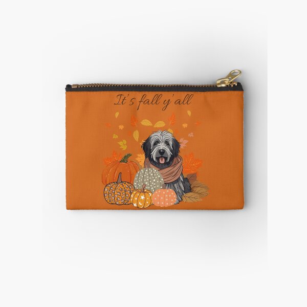 Item preview,  'It's Fall Y'all - Cozy Belgian Bergamasco shepherd with Pumpkins and Leaves" designed and sold by GoodyPaws.