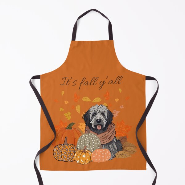 Item preview, 'It's Fall Y'all - Cozy Belgian Bergamasco shepherd with Pumpkins and Leaves" designed and sold by GoodyPaws.