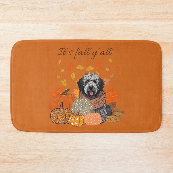 Item preview,  'It's Fall Y'all - Cozy Belgian Bergamasco shepherd with Pumpkins and Leaves" designed and sold by GoodyPaws.