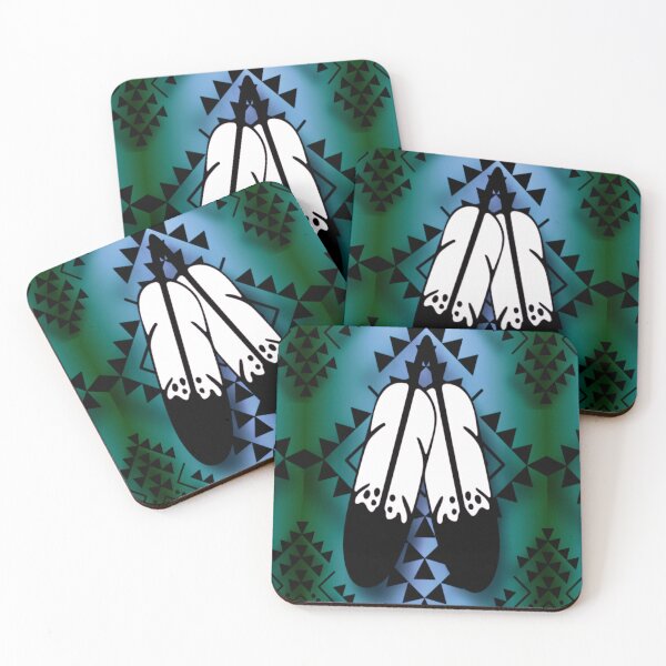 Item preview, Dark Green/ Light Blue Gradient / Black Double Feather Native Print designed and sold by JMWCD.