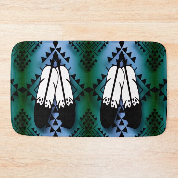 Item preview, Dark Green/ Light Blue Gradient / Black Double Feather Native Print designed and sold by JMWCD.