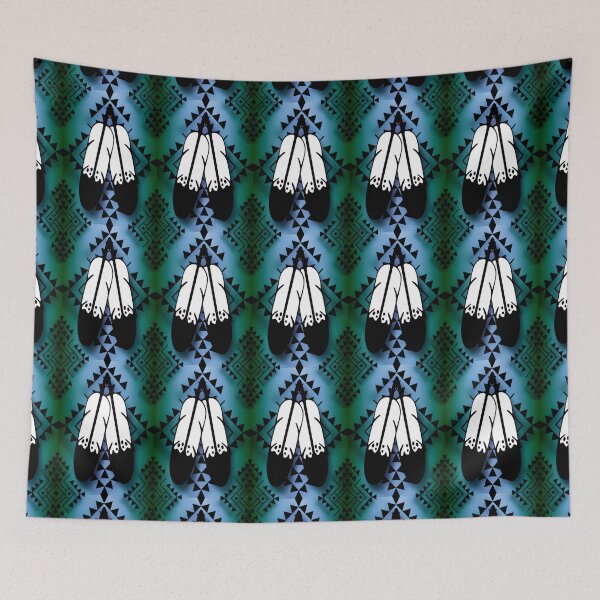 Item preview, Dark Green/ Light Blue Gradient / Black Double Feather Native Print designed and sold by JMWCD.