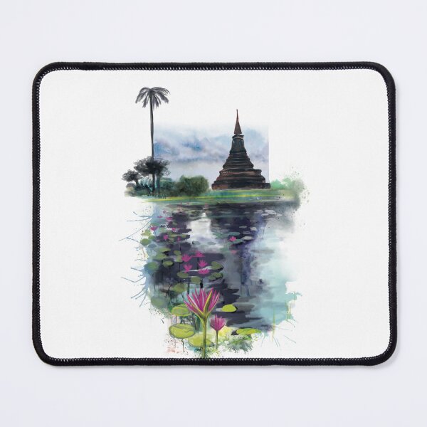 Item preview, thailand, ruins and lotus with reflections in lake designed and sold by asamijess.