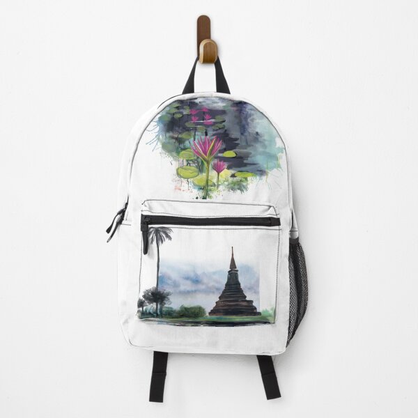 Item preview, thailand, ruins and lotus with reflections in lake designed and sold by asamijess.