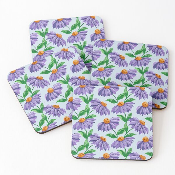 Item preview, Hand painted gouache painterly purple coneflowers on a lovely light blue background designed and sold by JasmineGDesigns.