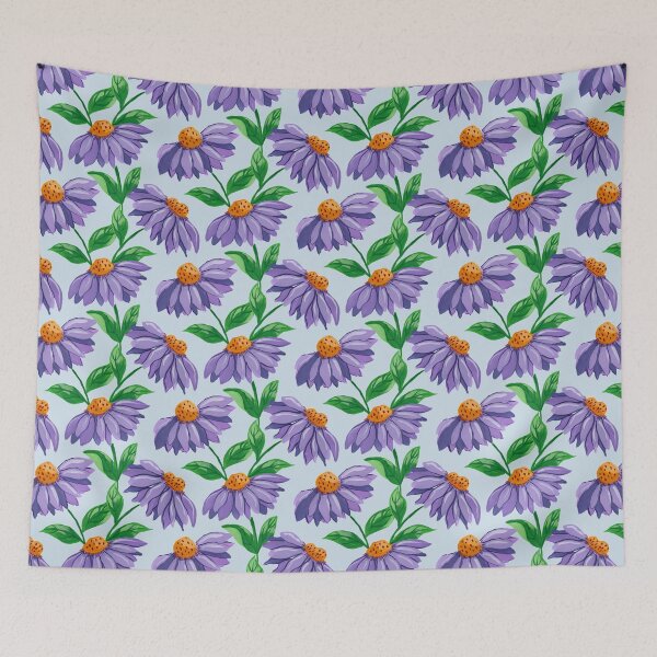 Item preview, Hand painted gouache painterly purple coneflowers on a lovely light blue background designed and sold by JasmineGDesigns.