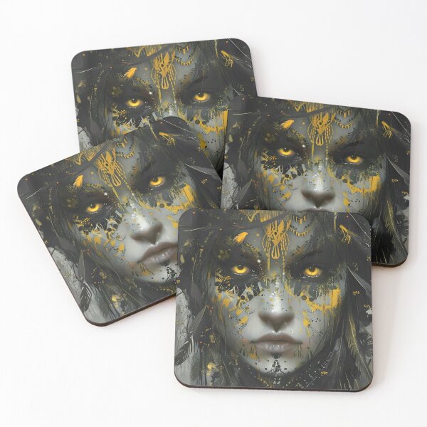 Item preview, Mystical woman with golden splashes and dark feathers. designed and sold by Artessie.