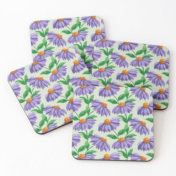 Item preview, Hand painted gouache painterly purple coneflowers on a lovely light green background designed and sold by JasmineGDesigns.