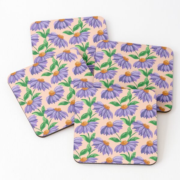 Item preview, Hand painted gouache painterly purple coneflowers on a lovely light peach background designed and sold by JasmineGDesigns.