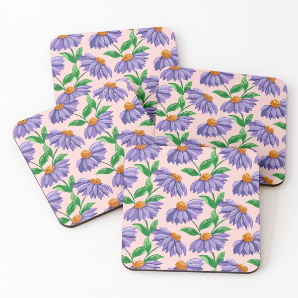 Item preview, Hand painted gouache painterly purple coneflowers on a lovely light pink background designed and sold by JasmineGDesigns.
