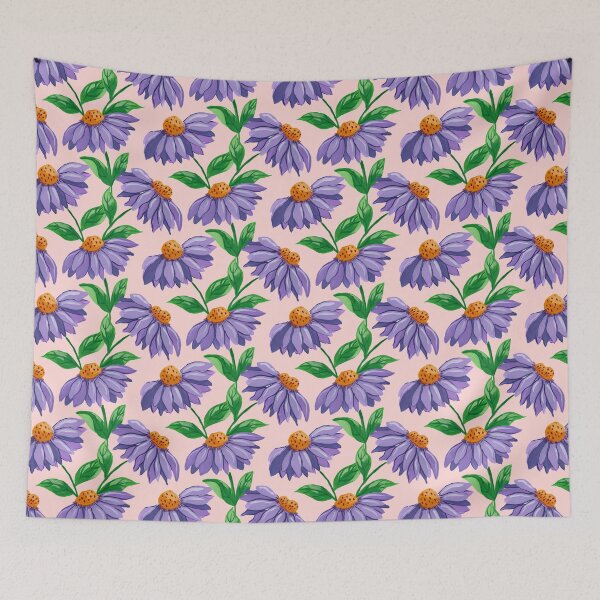 Item preview, Hand painted gouache painterly purple coneflowers on a lovely light pink background designed and sold by JasmineGDesigns.