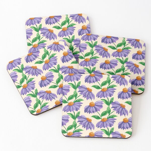 Item preview, Hand painted gouache painterly purple coneflowers on a lovely light yellow background designed and sold by JasmineGDesigns.