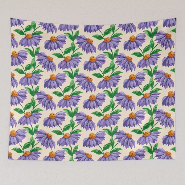 Item preview, Hand painted gouache painterly purple coneflowers on a lovely light yellow background designed and sold by JasmineGDesigns.