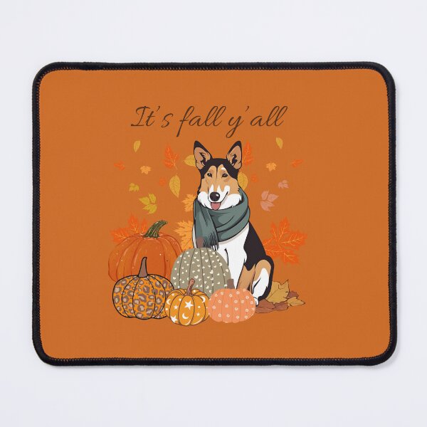 Item preview, 'It's Fall Y'all - Cozy Smooth Collie with Pumpkins and Leaves" designed and sold by GoodyPaws.