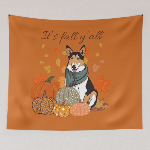 Item preview,  'It's Fall Y'all - Cozy Smooth Collie with Pumpkins and Leaves" designed and sold by GoodyPaws.