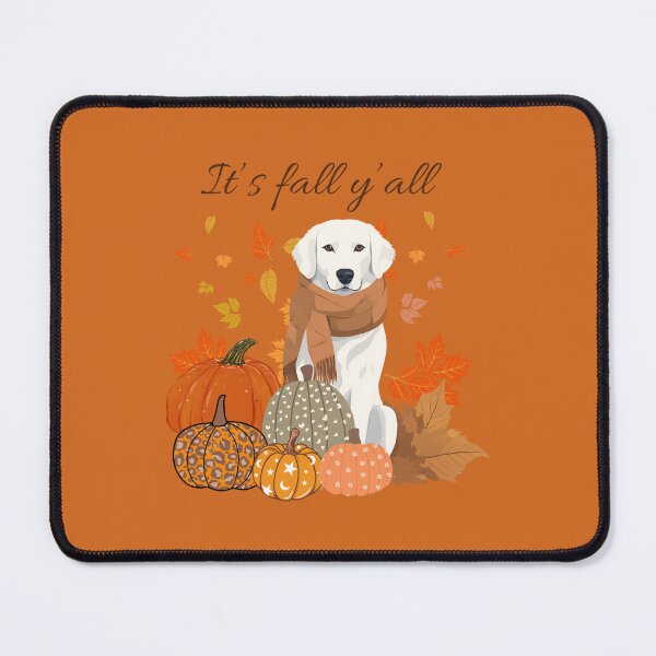 Item preview, 'It's Fall Y'all - Cozy Kuvasz with Pumpkins and Leaves" designed and sold by GoodyPaws.