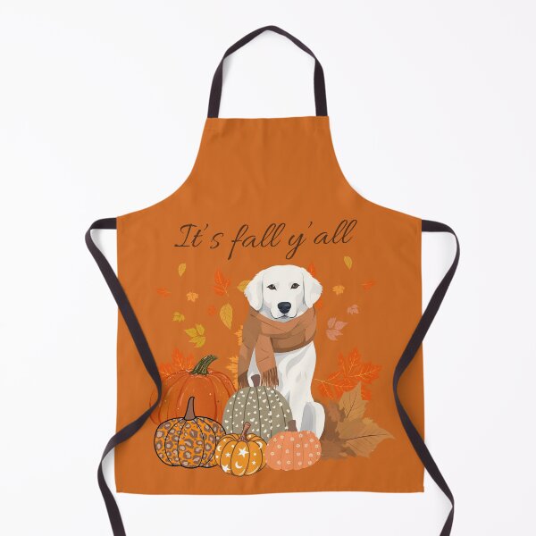 Item preview, 'It's Fall Y'all - Cozy Kuvasz with Pumpkins and Leaves" designed and sold by GoodyPaws.