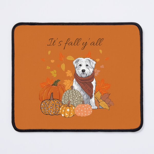 Item preview,  'It's Fall Y'all - Cozy Pyrenean Sheepdog with Pumpkins and Leaves" designed and sold by GoodyPaws.