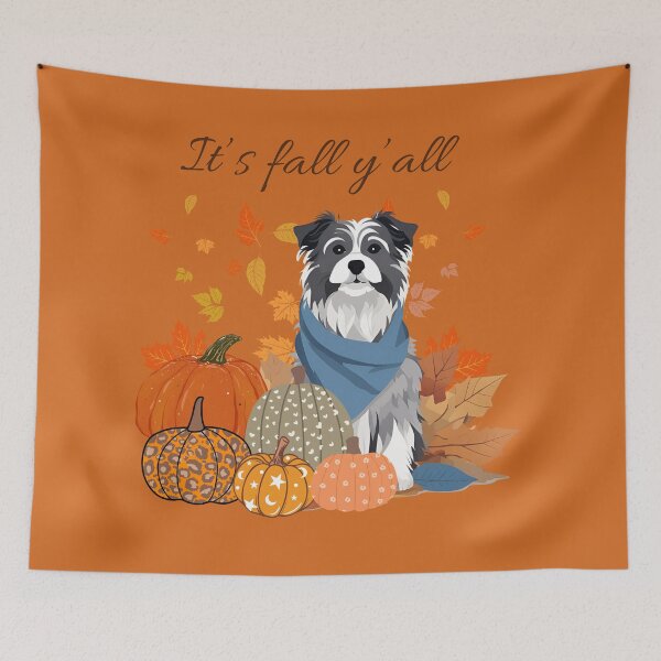 Item preview,   'It's Fall Y'all - Cozy Pyrenean Sheepdog with Pumpkins and Leaves" designed and sold by GoodyPaws.