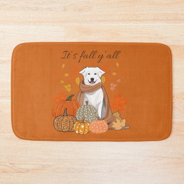 Item preview, 'It's Fall Y'all - Cozy Kuvasz with Pumpkins and Leaves" designed and sold by GoodyPaws.