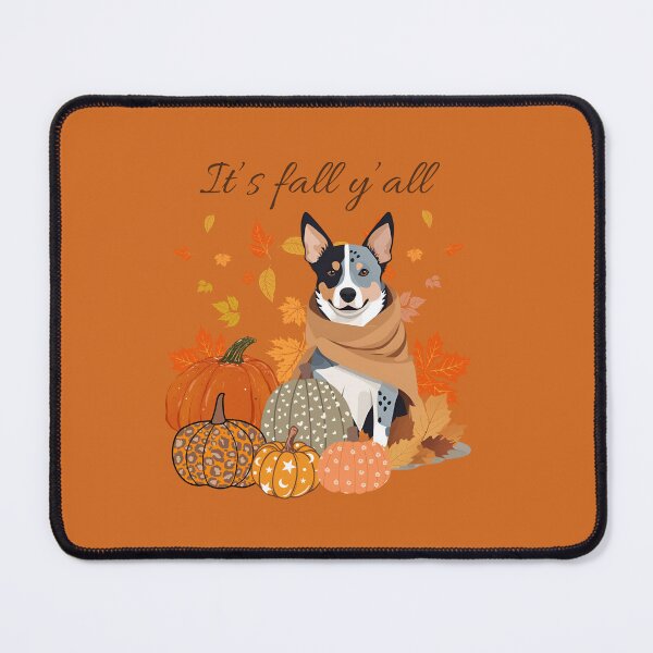 Item preview, 'It's Fall Y'all - Cozy Australian Cattle Dog  with Pumpkins and Leaves" designed and sold by GoodyPaws.