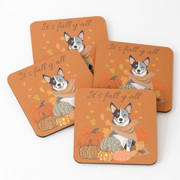 Item preview, 'It's Fall Y'all - Cozy Australian Cattle Dog  with Pumpkins and Leaves" designed and sold by GoodyPaws.