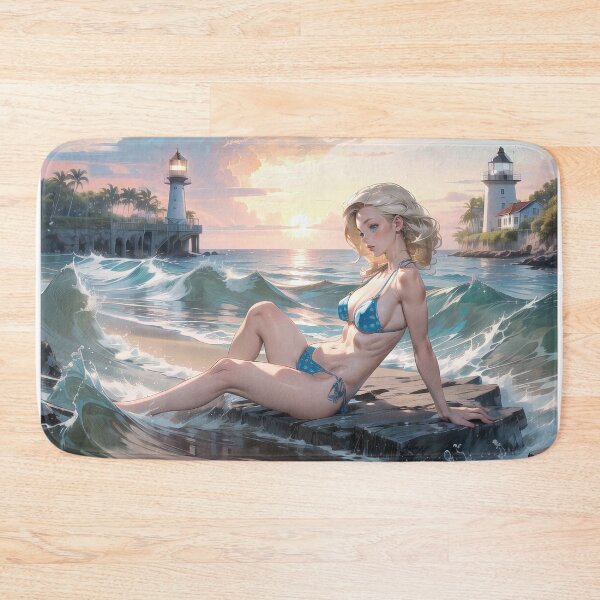 Item preview, Anime beautiful girl walking by the sea view at sunset - Manga art designed and sold by TheArtistOf2022.