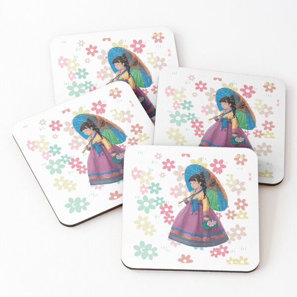 Artikelvorschau, Koreanisches kokettes Mädchen in traditioneller Kleidung mit floralem Schleifenhintergrund entworfen und verkauft von StyleFused.