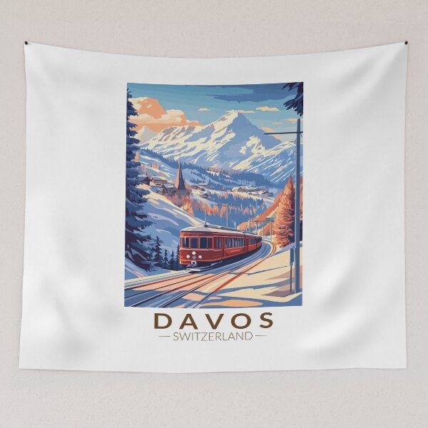 Item preview, Davos Switzerland Train Travel Art Vintage designed and sold by KrisSidDesigns.