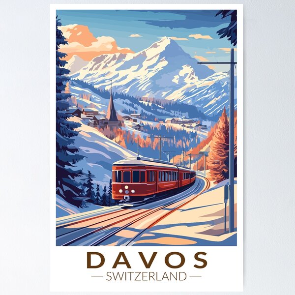 Item preview, Davos Switzerland Train Travel Art Vintage designed and sold by KrisSidDesigns.