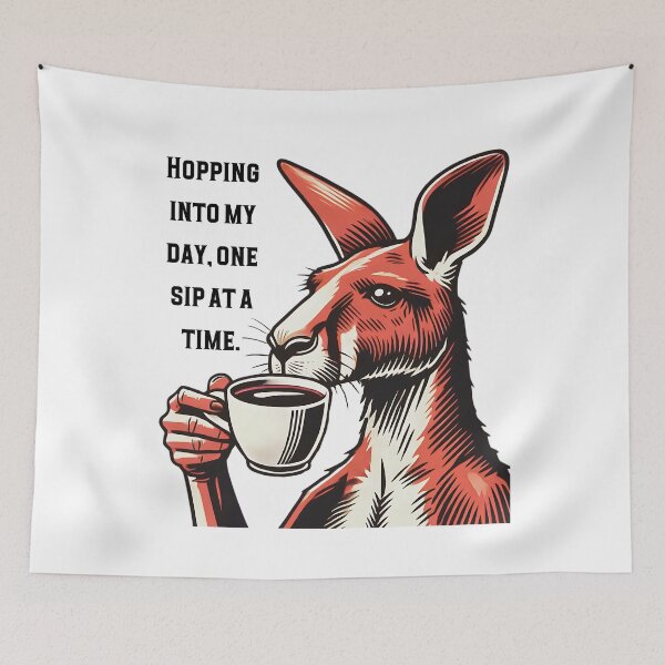 Item preview, Kangaroo Barista Saying "Hopping into My Day, One Sip at a Time" Animal Cafe Design designed and sold by Szymon Wangler.