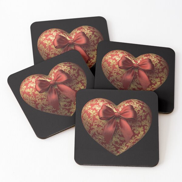 Item preview, Wrapped in Love, Tied with Elegance - Red Gold Heart with a Bow designed and sold by ljgift.