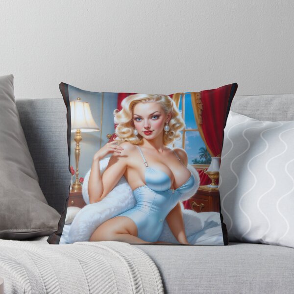 Item preview, Vintage Pin Up Girl In Blue Lingerie Gorgeous AI Concept Art by Xzendor7 designed and sold by Xzendor7 Digital Art Creations.