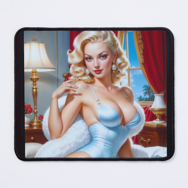 Item preview, Vintage Pin Up Girl In Blue Lingerie Gorgeous AI Concept Art by Xzendor7 designed and sold by Xzendor7 Digital Art Creations.