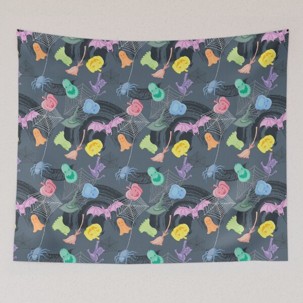 Item preview, Halloween design, cute ghosts, spider, bat, pumpkins on grey designed and sold by by Mònica Roca.