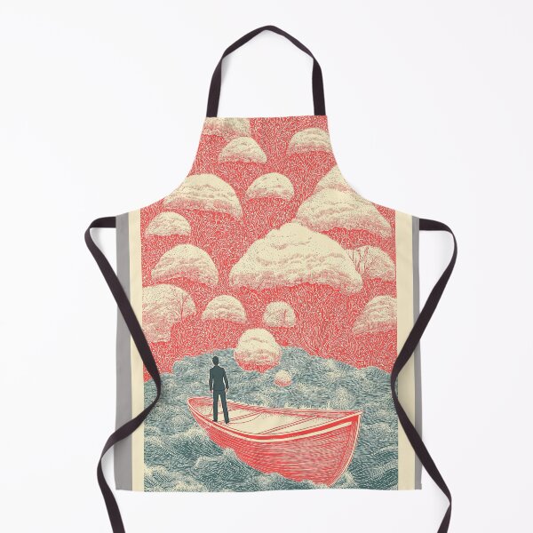 Item preview, Drifting Through the Forests of Thought - Surreal Dystopian Man in a Boat pink gray designed and sold by ljgift.